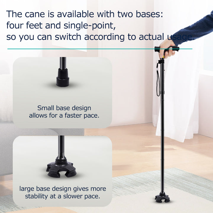 Premium Collapsible Telescopic Elder Cane – LED Walking Stick, Adjustable Folding Crutch for Seniors, Shock Absorber System, 