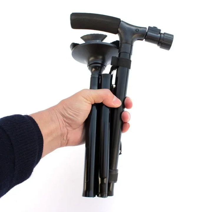 Premium Collapsible Telescopic Elder Cane – LED Walking Stick, Adjustable Folding Crutch for Seniors, Shock Absorber System, 