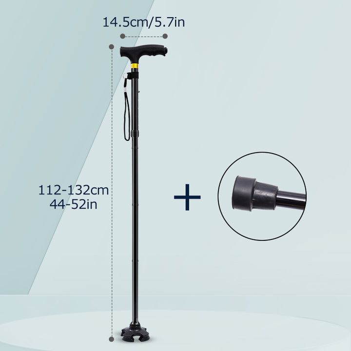 Premium Collapsible Telescopic Elder Cane – LED Walking Stick, Adjustable Folding Crutch for Seniors, Shock Absorber System, 