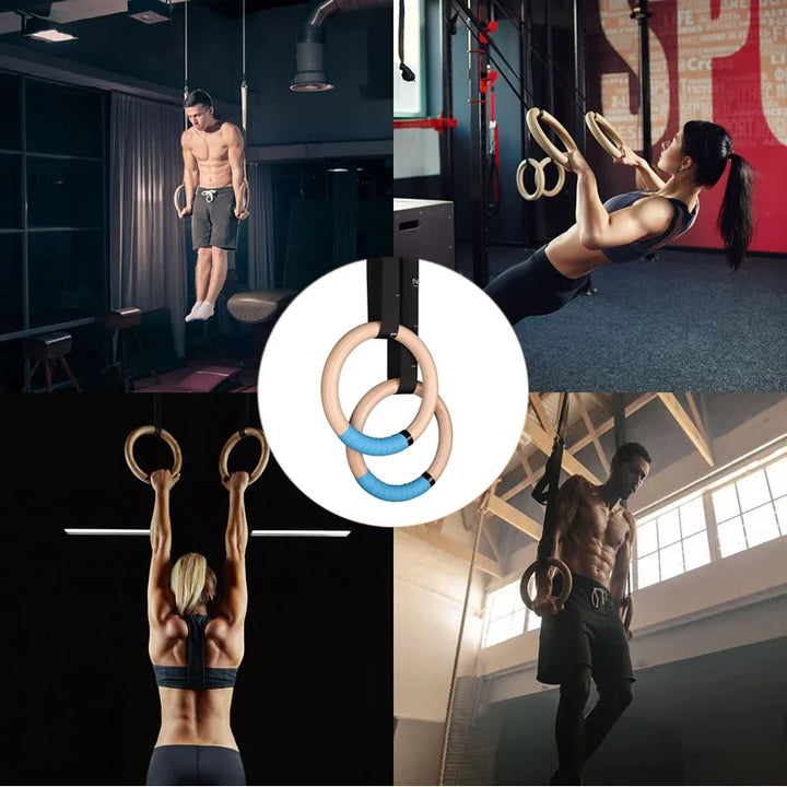 Premium Gymnastics Rings – Adjustable Wooden Rings with Nylon Straps for Kids & Adults, 400kg Load Capacity, Ideal for Home