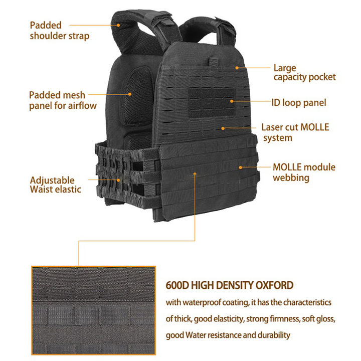 Premium Tactical Hunting Vest for Men – Camouflage Plate Carrier, 900D Outdoor Sports Fitness, Weighted Training Vest,