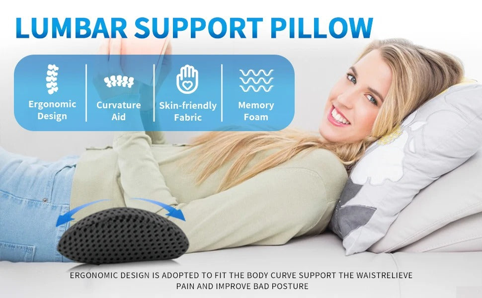 Premium Lumbar Support Pillow – Memory Foam Back Cushion for Car Seat & Office Chair – Ergonomic Waist Pillow for Lower Back Pain Relief, Breathable Removable Cover - StrengthXPhysiotherapy