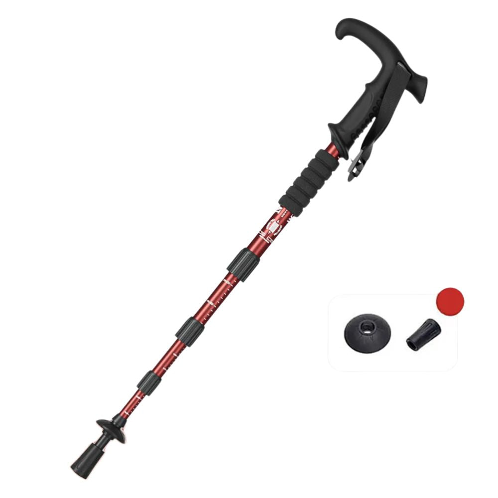 Premium Portable Folding Trekking Pole – Lightweight Alloy Shaft, Carbon Tungsten Steel Tip, Adjustable T-Handle, 4-Section 