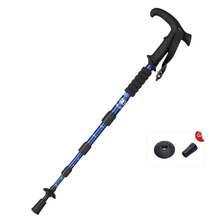 Premium Portable Folding Trekking Pole – Lightweight Alloy Shaft, Carbon Tungsten Steel Tip, Adjustable T-Handle, 4-Section 