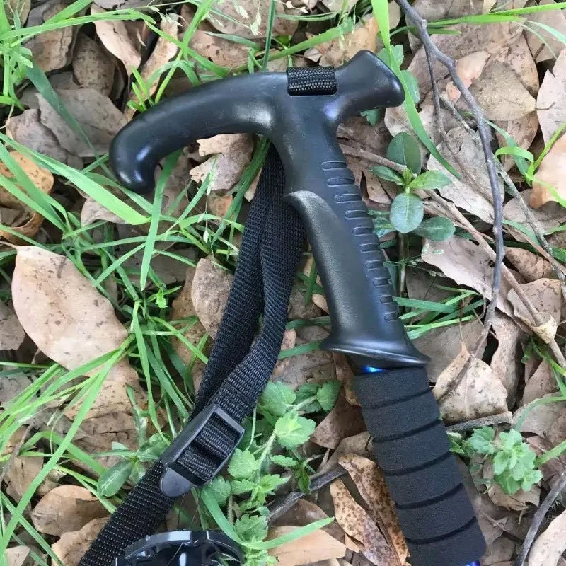 Premium Portable Folding Trekking Pole – Lightweight Alloy Shaft, Carbon Tungsten Steel Tip, Adjustable T-Handle, 4-Section 