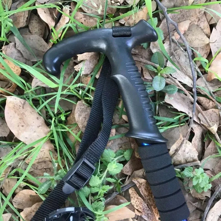 Premium Portable Folding Trekking Pole – Lightweight Alloy Shaft, Carbon Tungsten Steel Tip, Adjustable T-Handle, 4-Section 