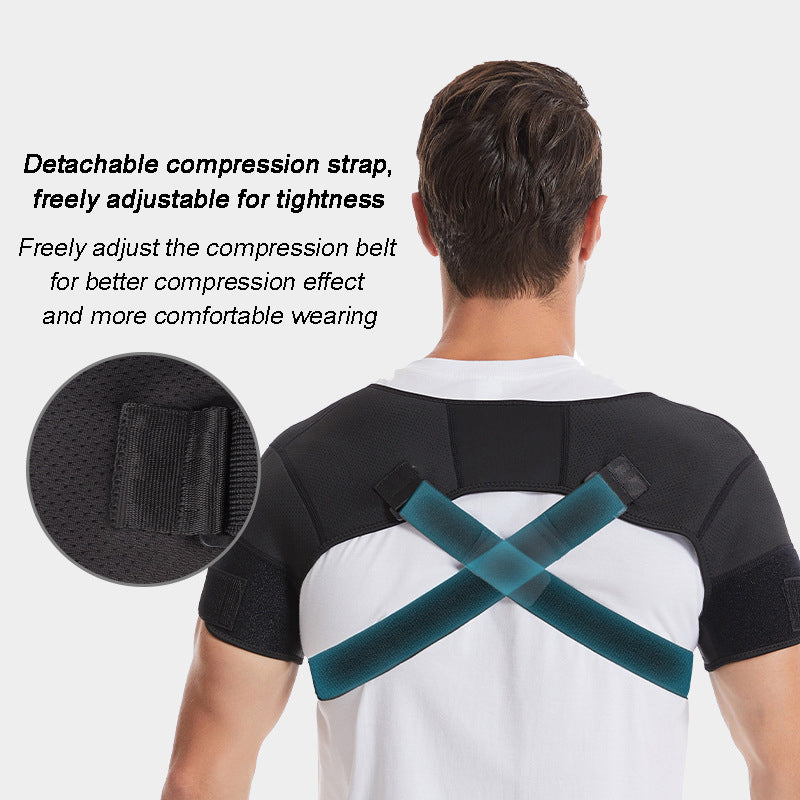 Premium Adjustable Shoulder Brace for Sports, Back Pain Relief, Compression Support, Double Bandage Strap, Lightweight  
