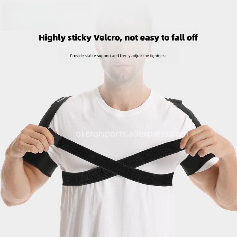 Premium Adjustable Shoulder Brace for Sports, Back Pain Relief, Compression Support, Double Bandage Strap, Lightweight  