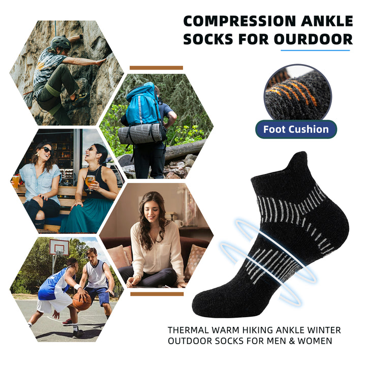 Premium Compression Socks for Men & Women – 6 Pairs Sweat Absorbing Ankle Socks for Hiking, Running, Sports – Low Cut, 