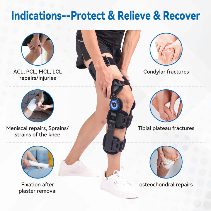 Premium Hinged ROM Knee Brace | Adjustable Post-Op Immobilizer for ACL, MCL, PCL Injury Support | Tool-Free Length Adjustment
