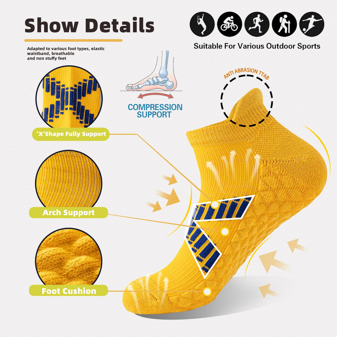 Premium Sweat Absorbing Compression Running & Hiking Socks – 6 Pairs, Thick Cotton Ankle Sports Socks for Men & Women, Low 