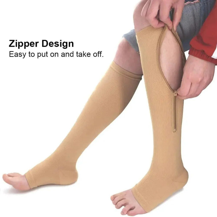 Premium Zipper Compression Socks with Open Toe – 15-20 mmHg, for Men & Women, Lightweight Support for Pregnancy, Swelling, 