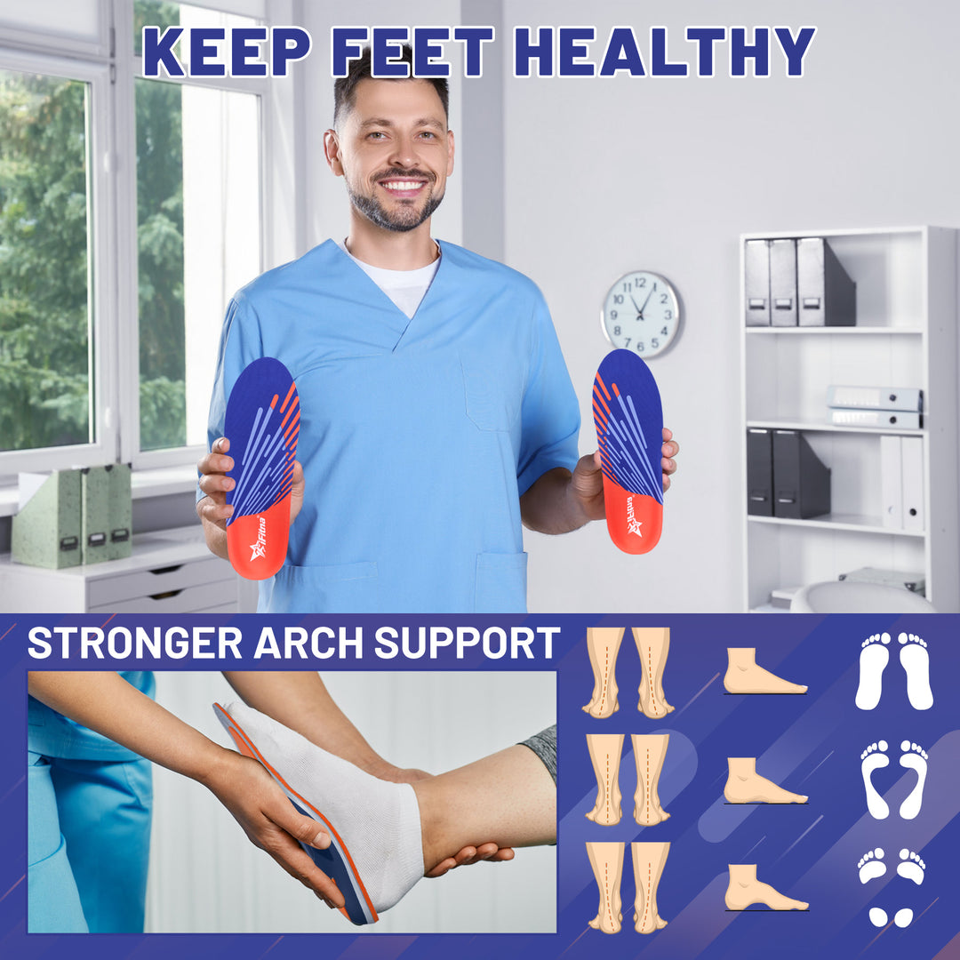 Premium High Arch Support Orthopedic Insoles for Plantar Fasciitis Relief, Cushioning Foot Inserts for Flat Feet, Deep Heel 