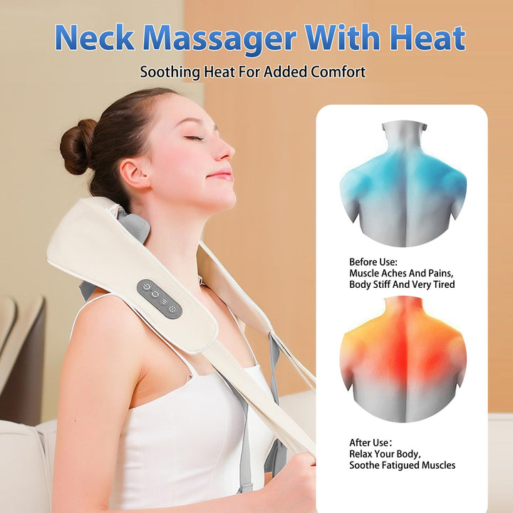 Premium Neck and Shoulder Massager with Heat | Deep Tissue Shiatsu Electric Kneading Pillow for Pain Relief | Wireless Body