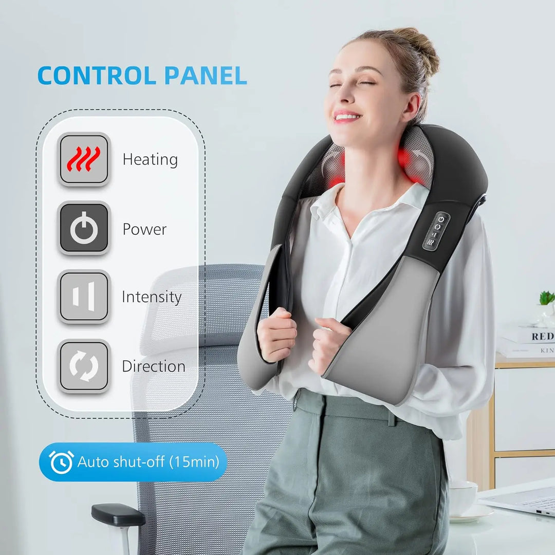 Premium Shiatsu Back, Neck & Shoulder Massager with Heating Function, 4D Deep Tissue Kneading Massage Pillow for Full Body 