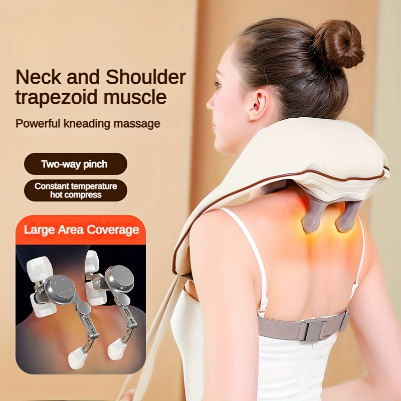 Luxury Wireless Neck and Back Massager for Cervical Relaxation and Trapezius Relief | Kneading Massage Shawl for Targeted 