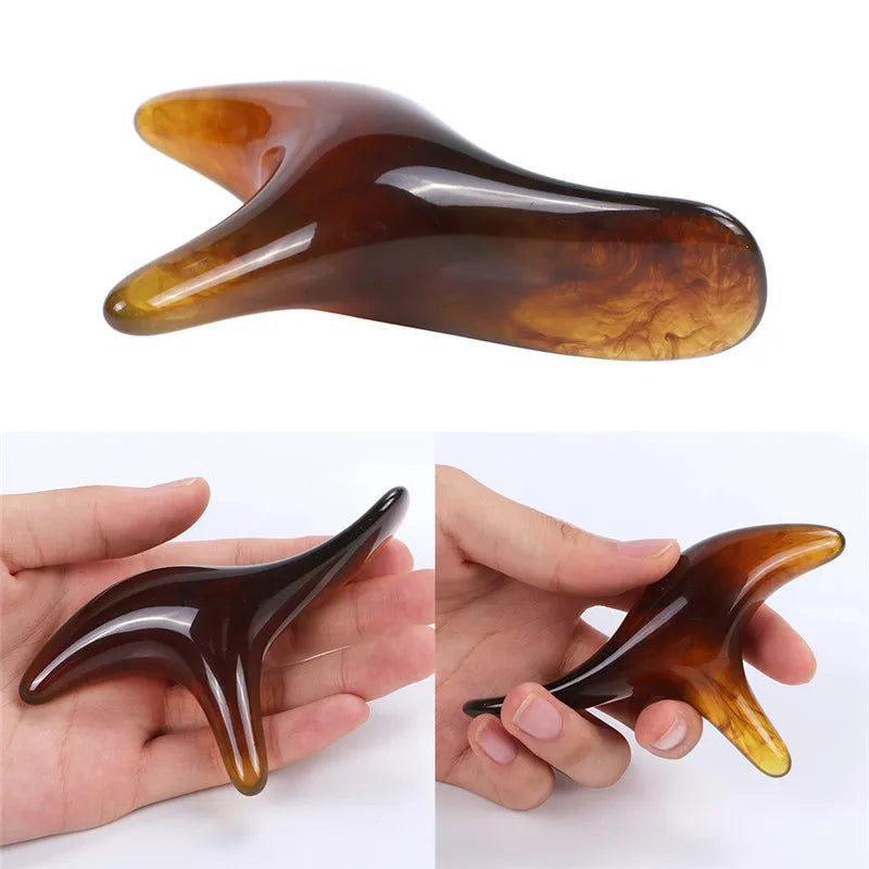 Premium Amber Resin Wax Triangle Body Massager - Gua Sha Acupuncture Tool for Neck, Back, and Leg Scraping Massage - Deep