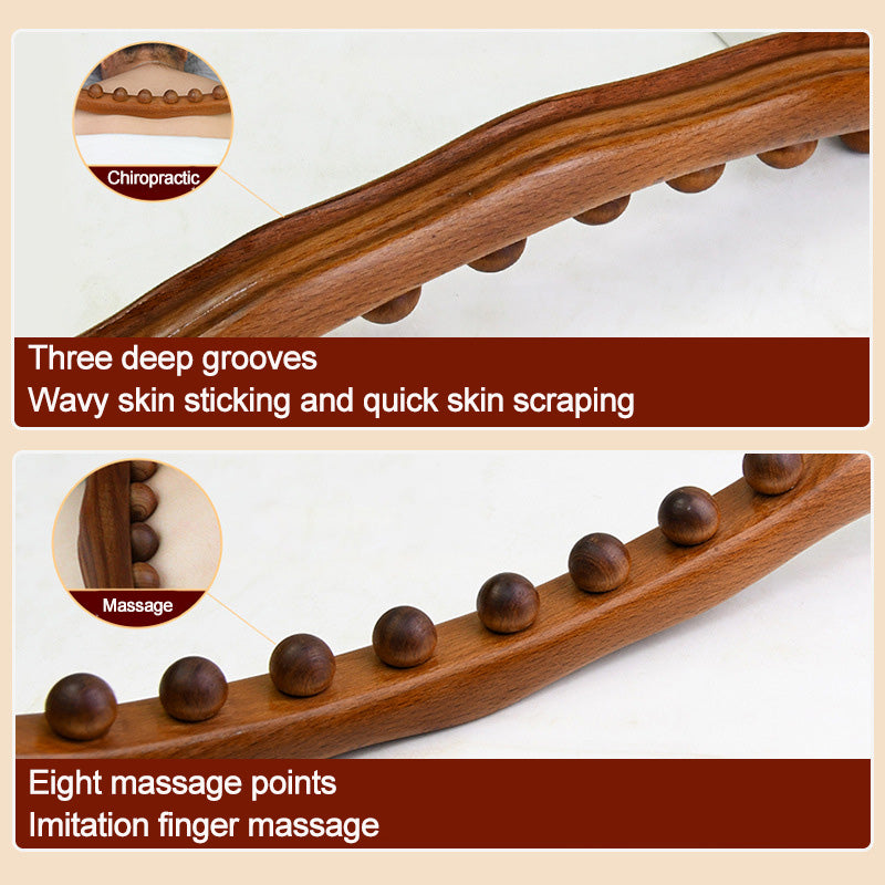 Premium 8 Beads Gua Sha Massage Stick - Carbonized Wood Meridian Scraping Therapy Wand for Muscle Relaxation and Acupuncture