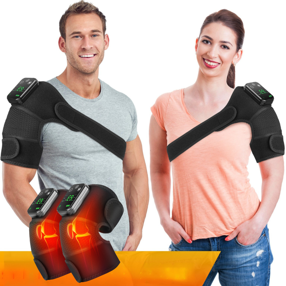 Premium USB Electric Heating Kneepads & Shoulder Massager | 3-in-1 Adjustable Heated Brace with Three Heat Levels & Vibration for Neck, Arm, & Knee Relief - StrengthXPhysiotherapy