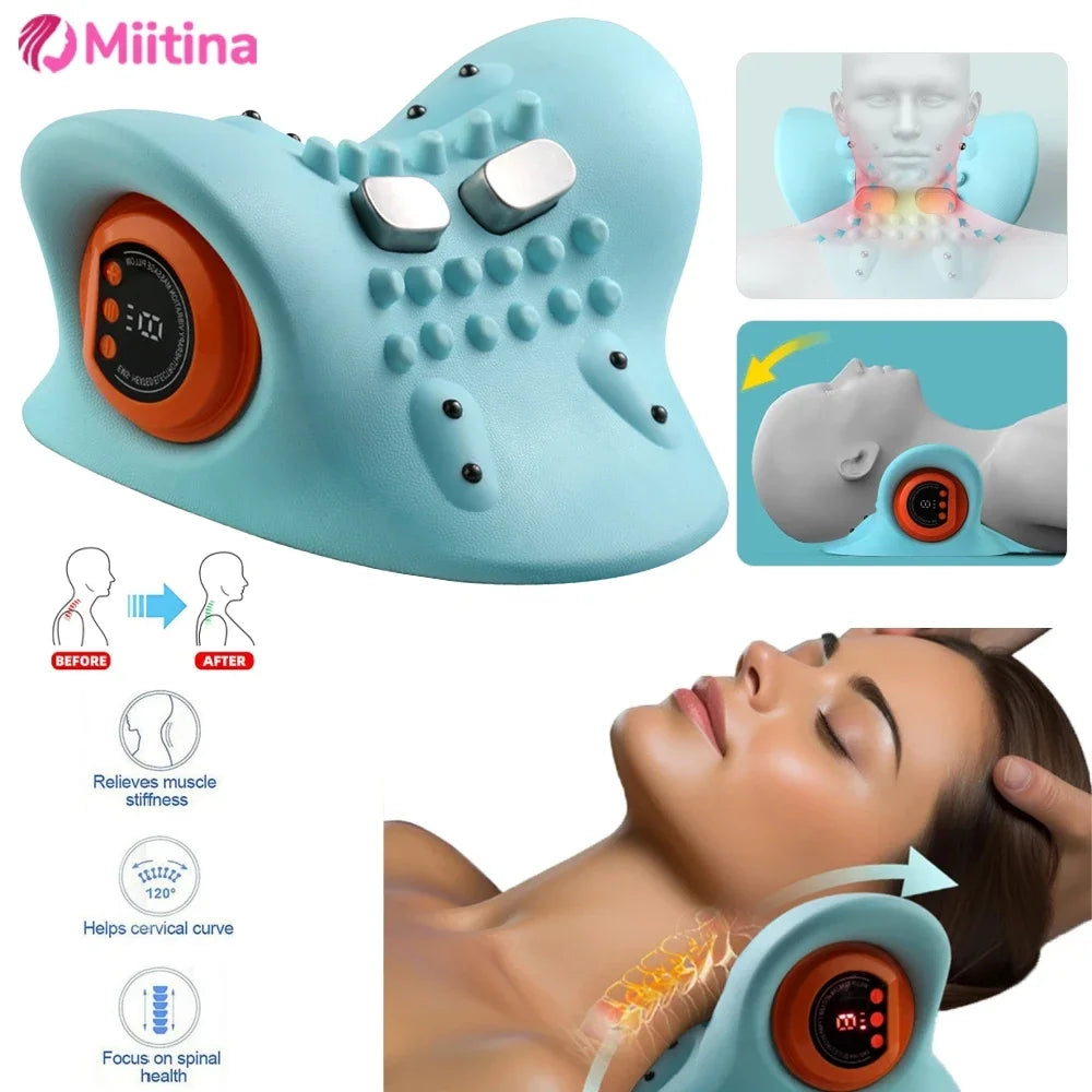 Premium Electric EMS Neck Massager with Heated Neck Stretcher, Vibration and Infrared Airbag Cervical Spine Support for 