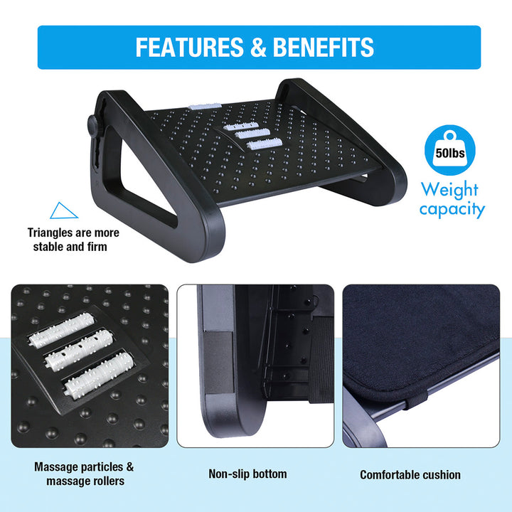 Premium Ergonomic Under Desk Footrest with Massage Surface, 6-Height Adjustable Foot Stool, Non-Slip Design for Office &  