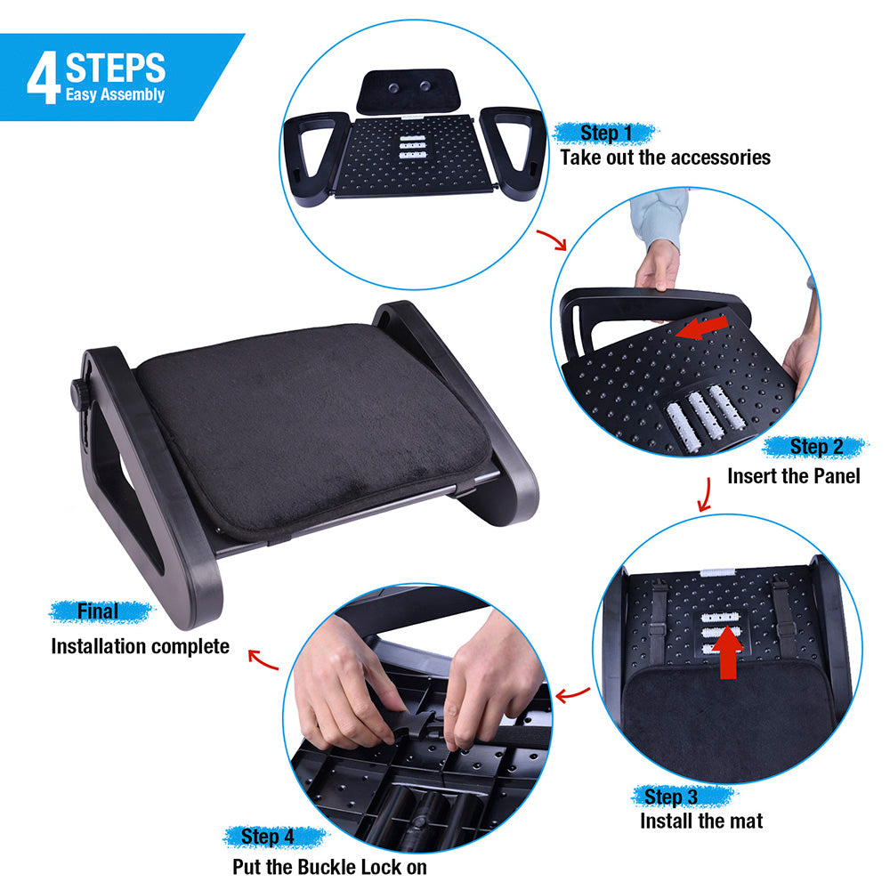 Premium Ergonomic Under Desk Footrest with Massage Surface, 6-Height Adjustable Foot Stool, Non-Slip Design for Office &  