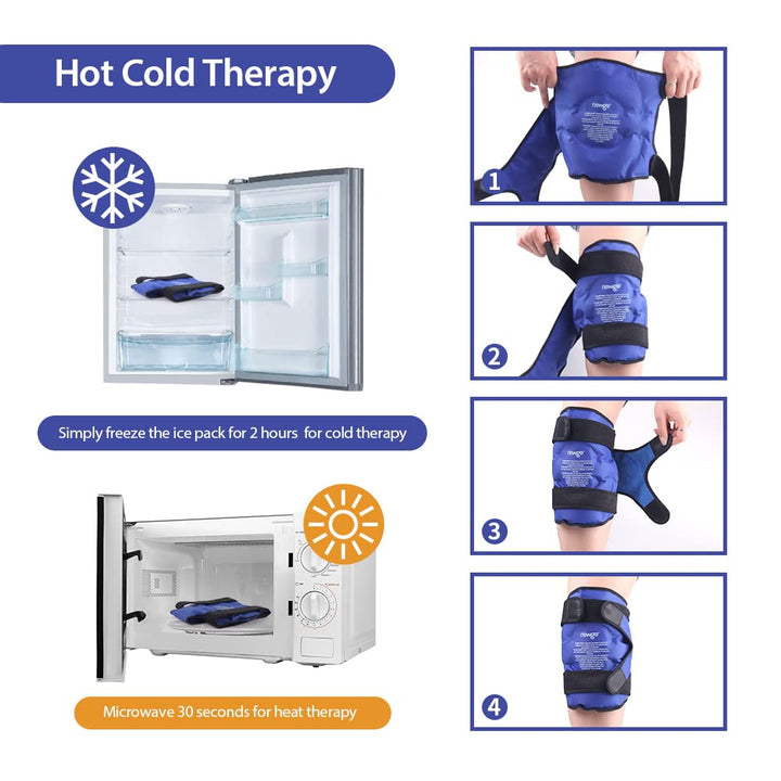 Premium Reusable Knee Ice Pack Wrap – Hot Cold Compress Therapy for Pain Relief, Gel Knee Support for Sprains, Injuries, Full