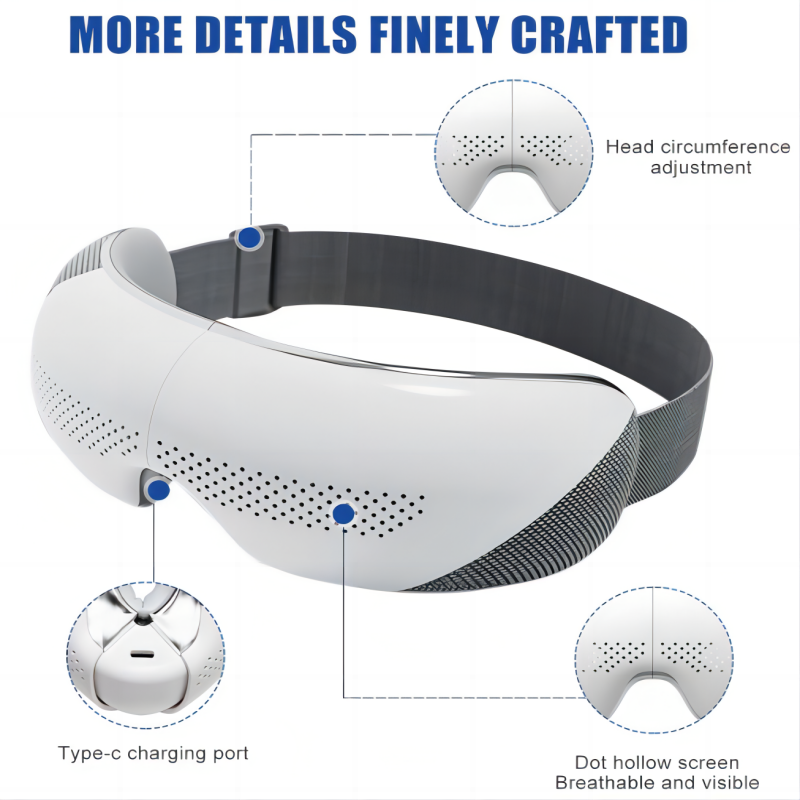 Premium Visible Eye Massager with Heat – Bluetooth Music, Air Pressure, Relaxation for Migraines, Reduce Eye Strain, Dark 