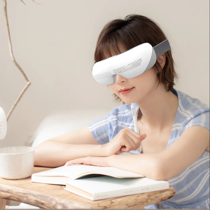 Premium Visible Eye Massager with Heat – Bluetooth Music, Air Pressure, Relaxation for Migraines, Reduce Eye Strain, Dark 