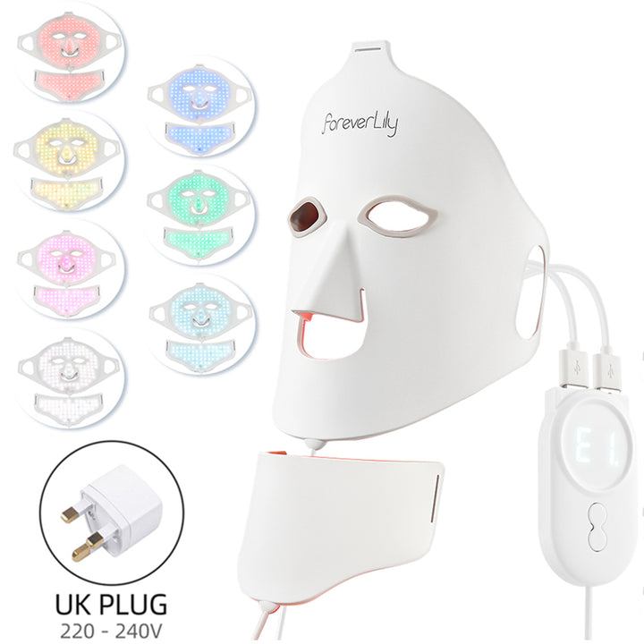 Premium Silicone LED Facial Mask with Neck Coverage - 4 Colors Photon Light Therapy, 168 LED Beads, Anti-Aging, Acne 