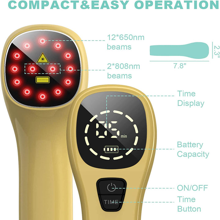 Premium Cold Laser Therapy Device for Pain Relief | 4x808nm & 16x650nm Infrared Light Therapy | Handheld Massager for 