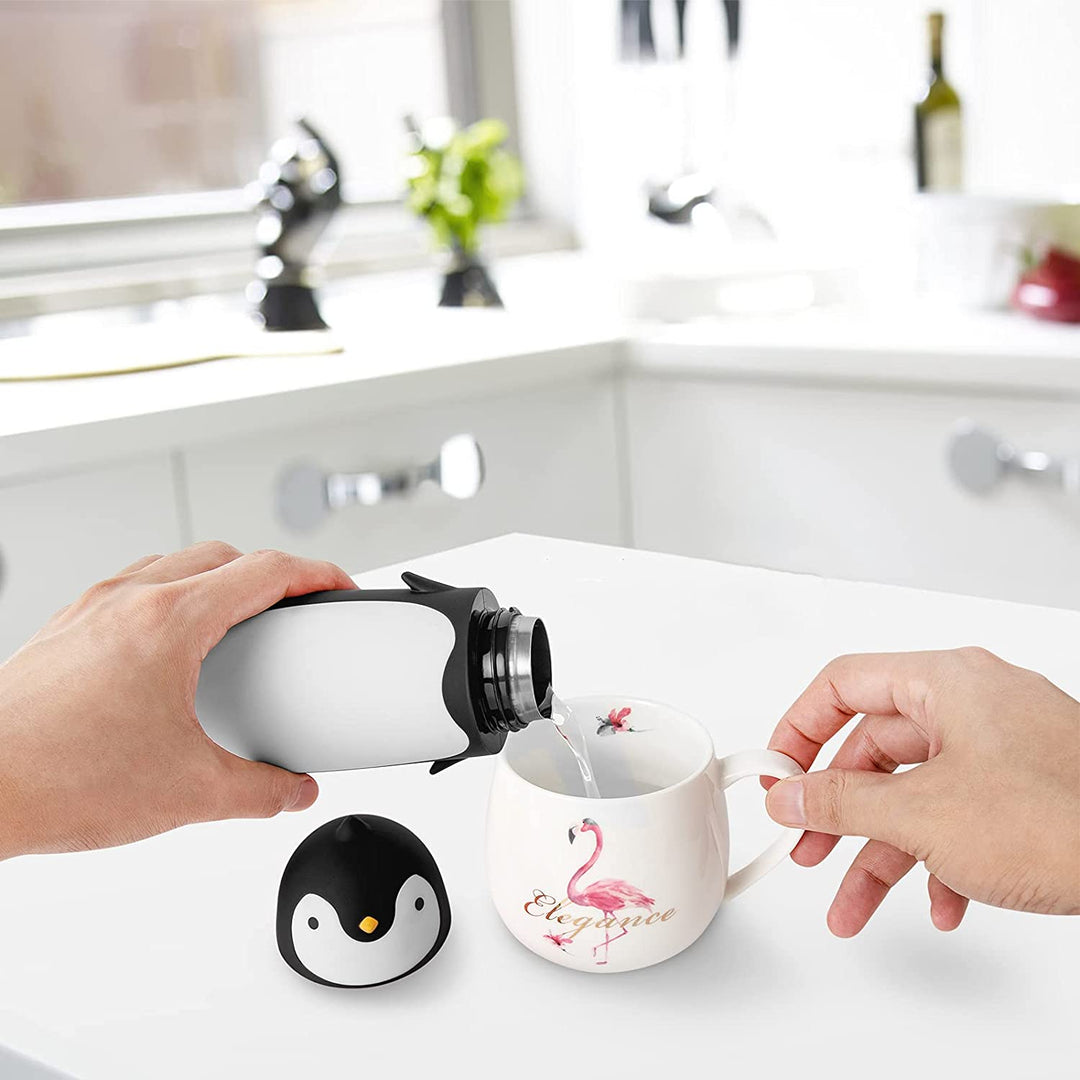 Premium Penguin Stainless Steel Vacuum Thermos – 9.5oz Travel Mug for Kids & Students – Insulated Coffee & Tea Flask – Hot or