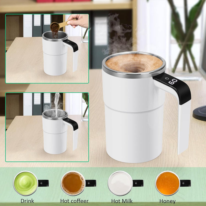 Premium Self Stirring Magnetic Mug – USB Rechargeable Smart Coffee & Tea Cup with LCD Temperature Display – Automatic 