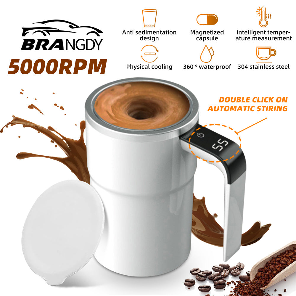 Premium Self Stirring Magnetic Mug – USB Rechargeable Smart Coffee & Tea Cup with LCD Temperature Display – Automatic 