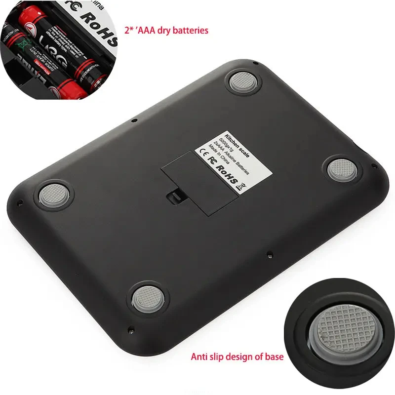 Premium Kitchen Scale 15Kg/1g – Stainless Steel Digital Food and Coffee Weighing Scale, LED Display, Battery-Powered, Multi-