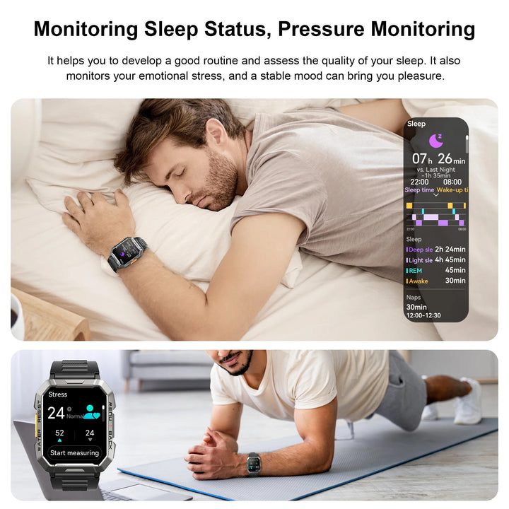 Premium Rugged Smartwatch for Outdoor – 2.01" HD TFT Display, Bluetooth Calling, 900mAh Battery, Heart Rate & Blood Oxygen Monitor, Emergency Lighting, Waterproof, Fitness Tracker - StrengthXPhysiotherapy