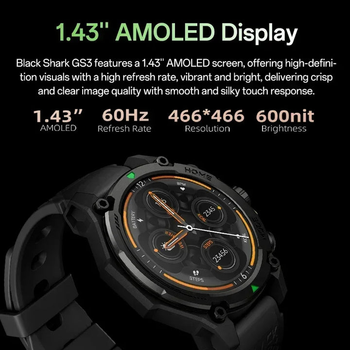 Premium Smartwatch with 1.43" AMOLED Display – GPS, 5ATM Water Resistance, 21-Day Battery Life, 100+ Sports Modes, Bluetooth 