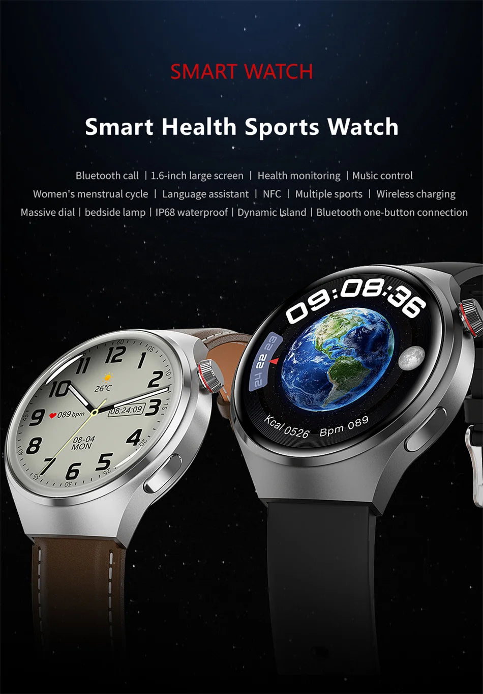 Premium GPS Smart Watch for Men & Women | 360° AMOLED Display, NFC, Bluetooth Call, IP68 Waterproof, Heart Rate Monitor, Fitness Tracker, Sleep Monitoring, Multi-Sport Modes - StrengthXPhysiotherapy