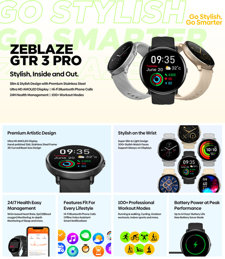 Premium Fitness Smartwatch with AMOLED Display, Voice Calling, Heart Rate & Blood Oxygen Monitor, Waterproof, 316L Stainless 