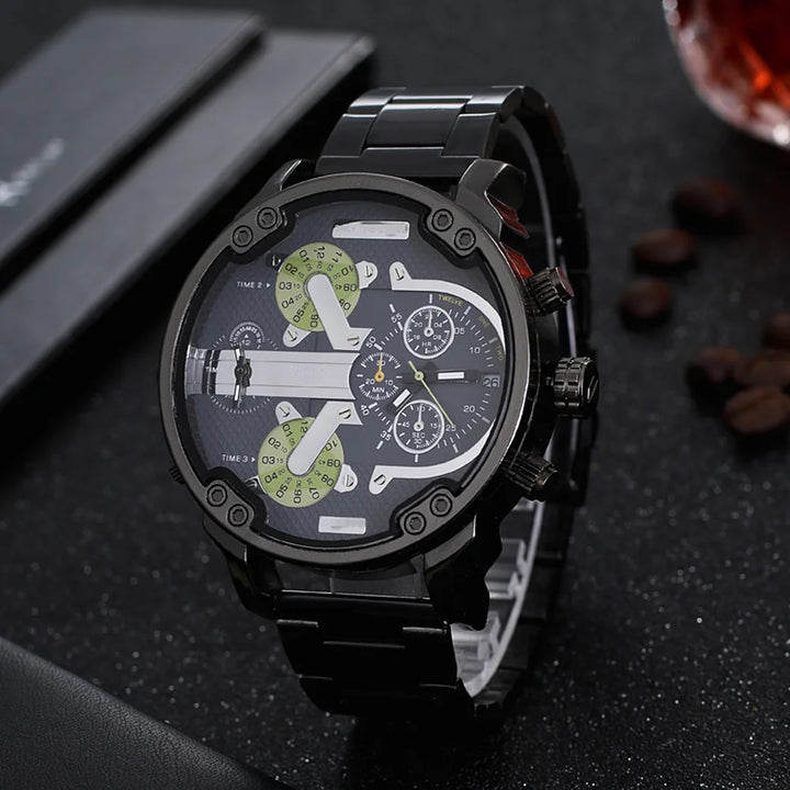 Premium Men's Sport Watch, Luxury Stainless Steel Analog Quartz, Fashionable Casual & Business Design, Large Dial, Calendar 