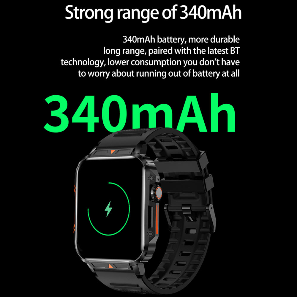 Premium Outdoor Military Smartwatch for Men - Bluetooth Calling, IP68 Waterproof, 100+ Sports Modes, 1.95-inch Display, Heart