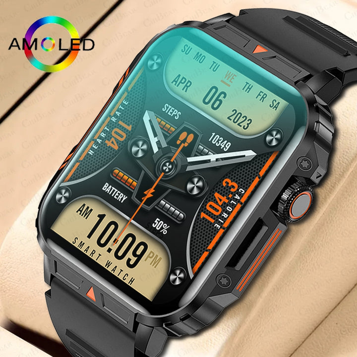 Premium Outdoor Military Smartwatch for Men - Bluetooth Calling, IP68 Waterproof, 100+ Sports Modes, 1.95-inch Display, Heart