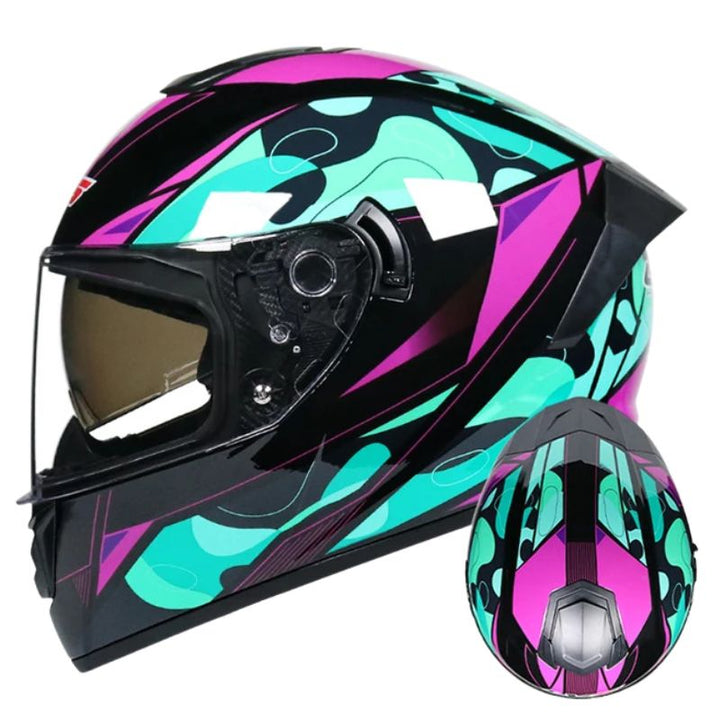 Premium Full Face Racing Motorcycle Helmet – Winter Warm Double Visor, Motorbike Sports Helmet, Adjustable Ventilation