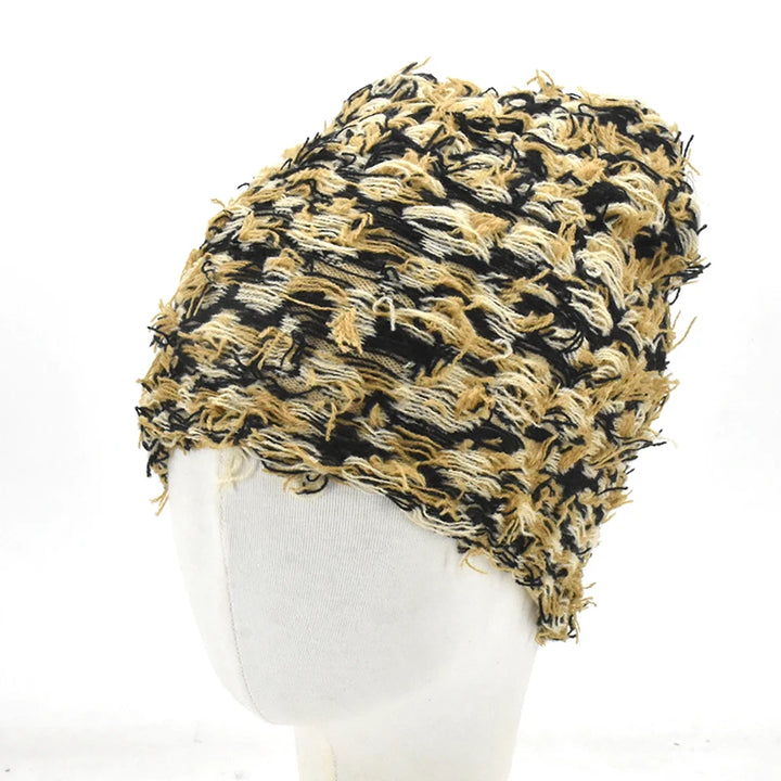 Premium Hip Hop Balaclava Beanie – Distressed Knit Ski Mask for Women, Camouflage Fuzzy Full Face Ski Hat, Outdoor Winter 