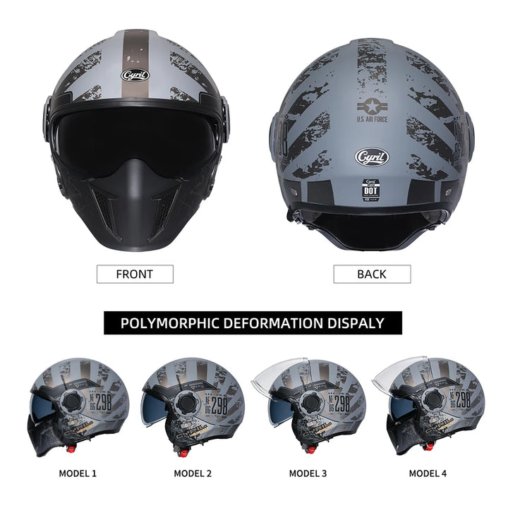 Premium Modular Motorcycle Helmet –Full Face & Open Face, Dual Lens, DOT ECE Approved, ABS Shell for Men & Women, Retro Style