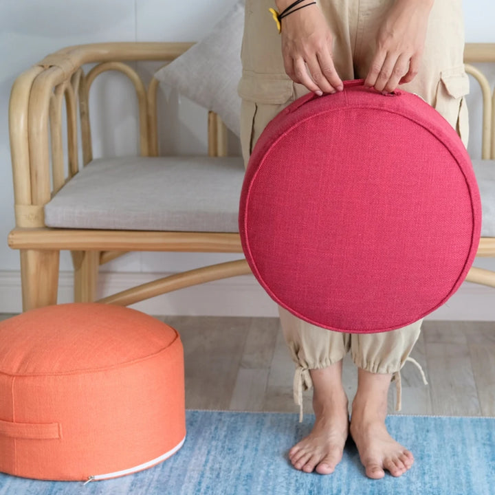 Premium Round High-Strength Sponge Seat Cushion – Comfortable Tatami Meditation & Yoga Pad – Removable Linen Cove