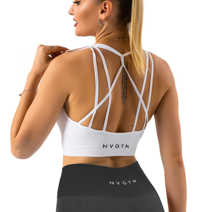 Premium Ribbed Seamless Sports Bra – Low-Medium Impact, Elastic, Breathable Fitness Top with Intricate Strap Design