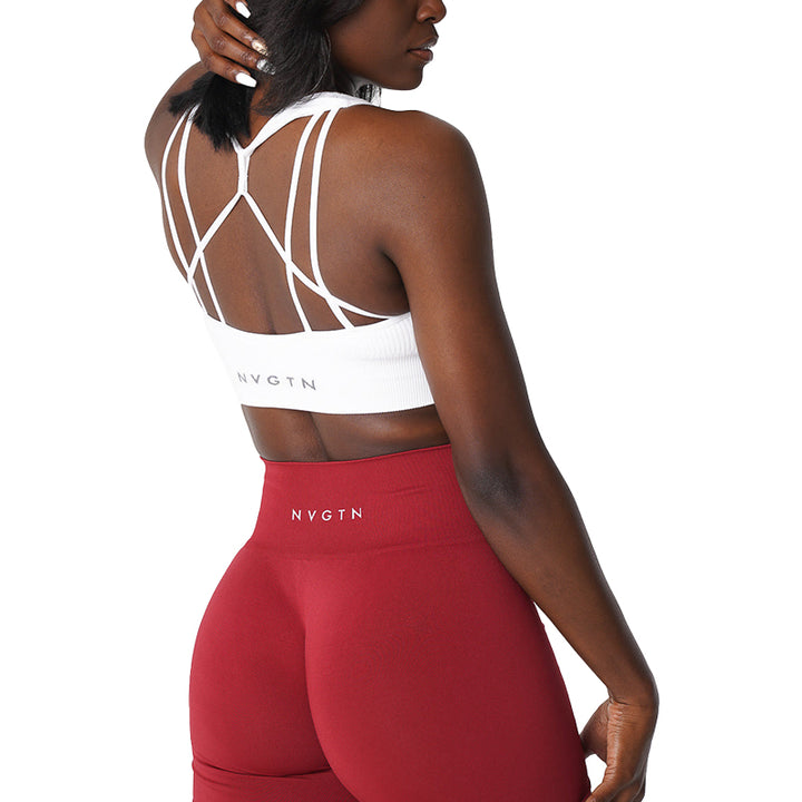 Premium Ribbed Seamless Sports Bra – Low-Medium Impact, Elastic, Breathable Fitness Top with Intricate Strap Design