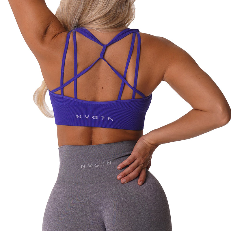 Premium Ribbed Seamless Sports Bra – Low-Medium Impact, Elastic, Breathable Fitness Top with Intricate Strap Design